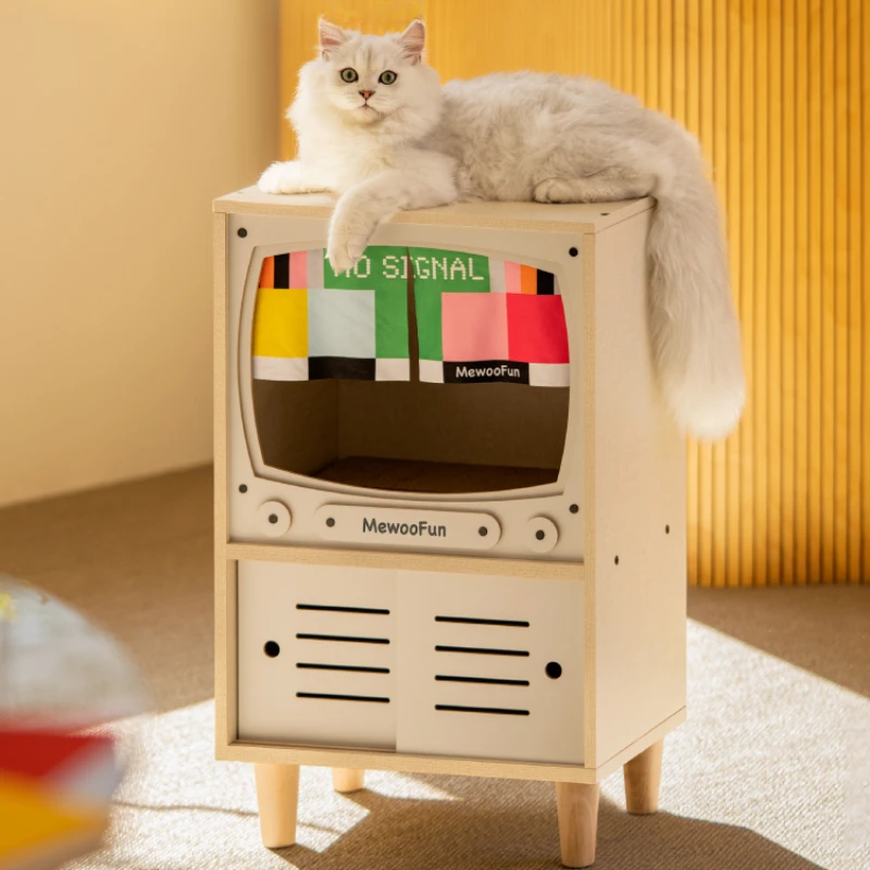 Nid partagé humain et chat, table de chevet, meubles à double couche, maison en bois