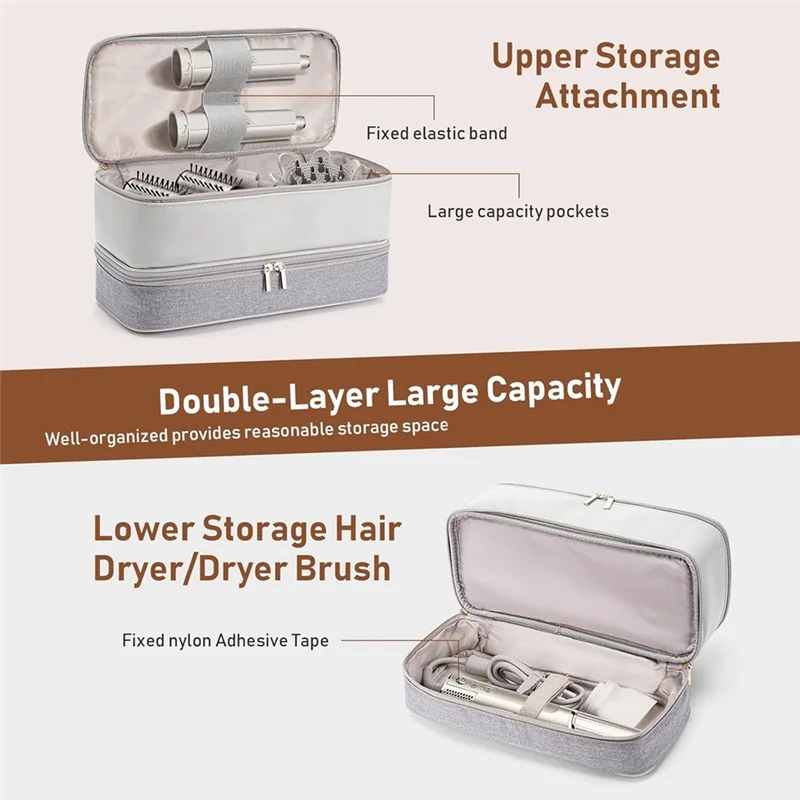ABVO-Hair Dryer Travel Carrying Case Double Layer Storage Bag Organizer For Dyson Airwrap/Shark Flex Style Attachment view 5