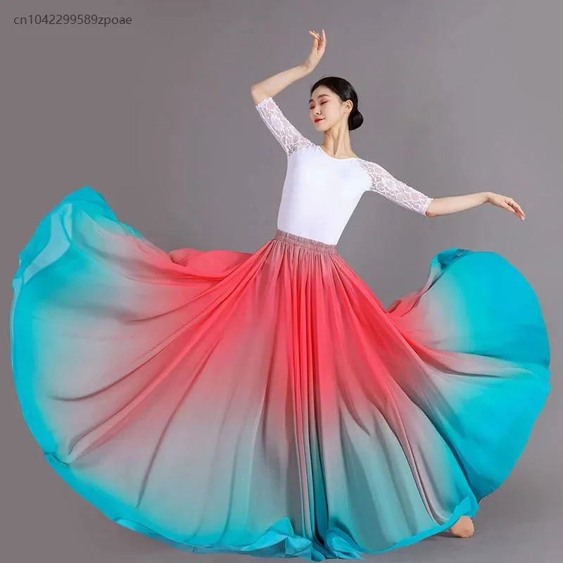 レディース クラシックダンス トレーニングスカート 720度スイングスカート レトロ グラデーション マルチカラー フラメンコ ダンス パフォーマンススカート 2025