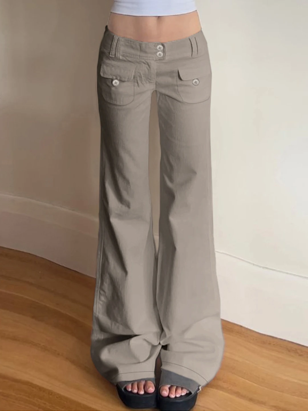 

Romore American Retro Hot Girl с низкой талией, прямая рабочая одежда цвета хаки, свободные повседневные брюки для женщин, повседневные прямые брюки...