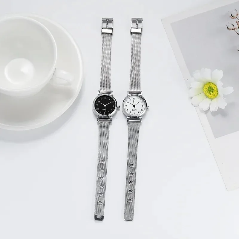 Reloj Simple versión coreana para Mujer, Reloj de pulsera de cuarzo con correa de malla de acero inoxidable compacto Digital para estudiante, Reloj para Mujer, triangulación de envíos