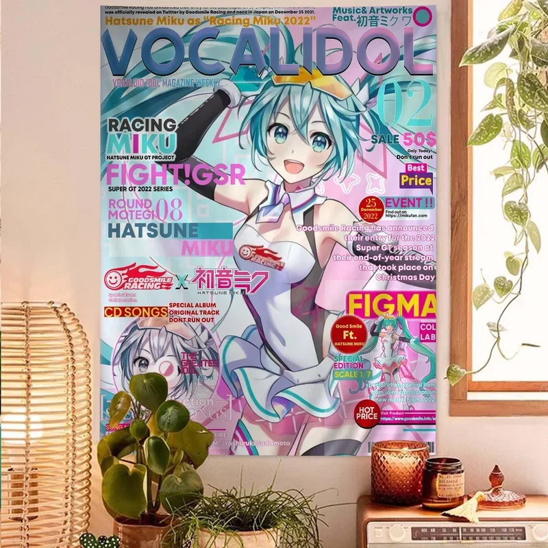 Anime H-Hatsunes M-MikU Magazine Colorful Tapestry Wall Hanging Bohemian Wall Tapestries Mandala Wall Art Decor # 0@