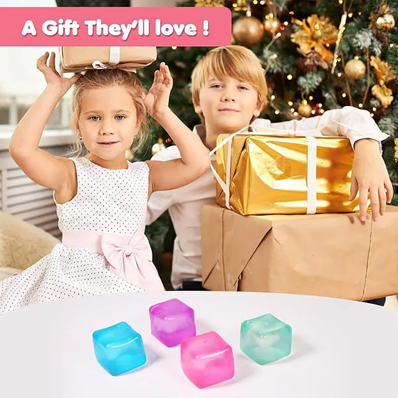 Cubos de hielo blandos de 4 colores, juguetes blandos, bolas para aliviar el estrés, juguete sensorial de rebote lento para niños, recuerdos de fiesta, regalos de cumpleaños