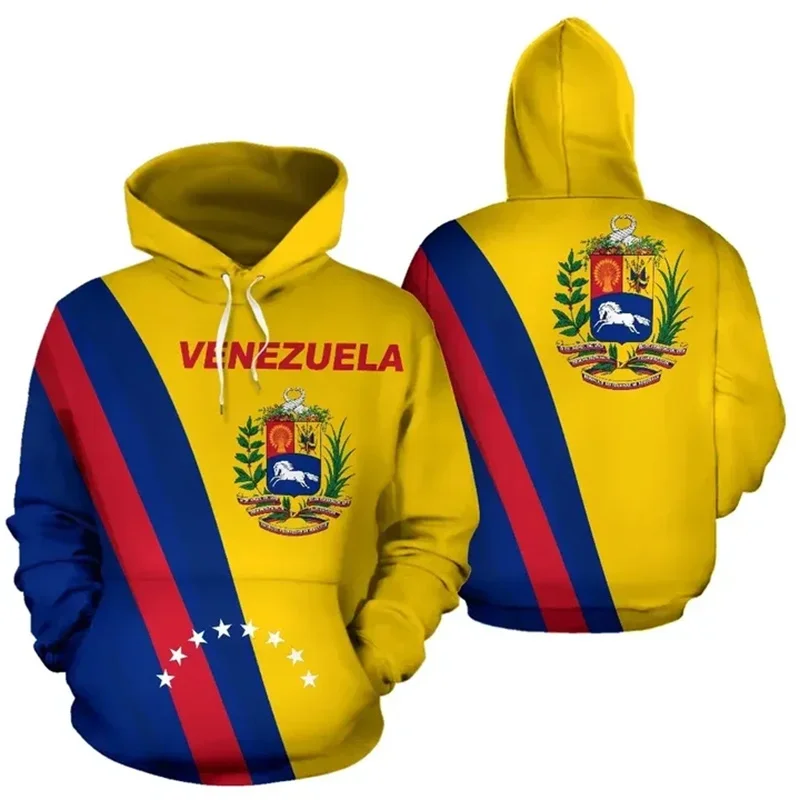 3D Printed Venezuela Flag National Emblem Hoodie Fashion Long Sleeves Pullover Men Women Street Sports Fitness Sweatshirt Coat