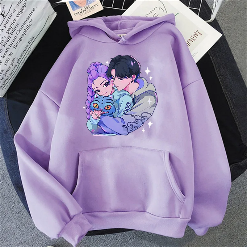 Lavender Huntrix Hoodie Virtual Girl Group Print Pullover Unisex Kpop Demon Hunter Streetwear Harajuku Oversized Casual Clothing