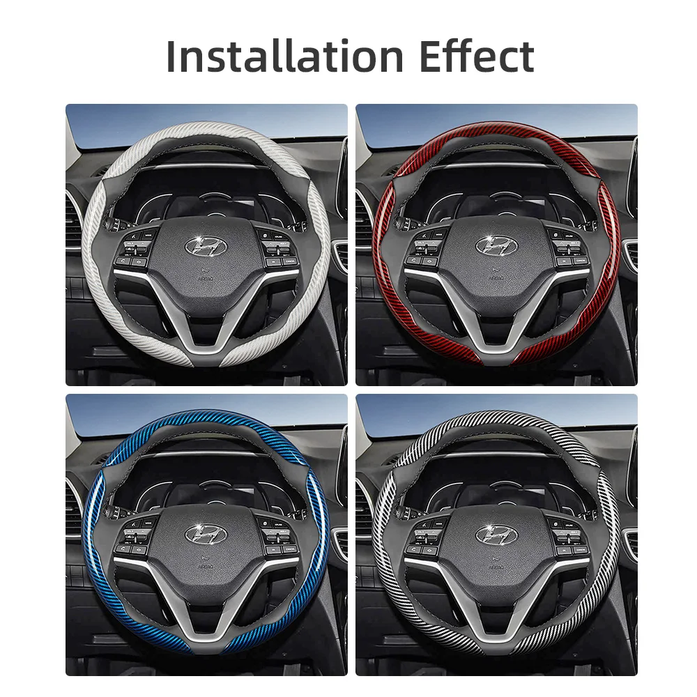 Suitable for Hyundai Carbon Fiber Texture Steering Wheel Cover with Segmented Quick-Release Design, Durable, for Tucson Elantra Avante I30 Sedan Alcazar Grand Creta I10 Kona Kauai Santa Fe Xcent Aura Venue I20 view 2