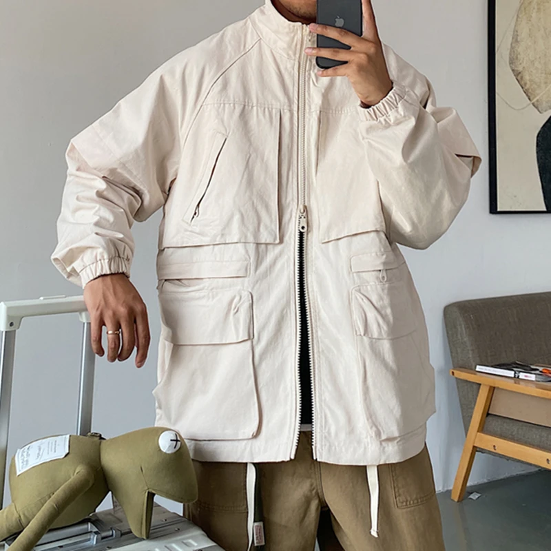 Spring Autumn American Streetwear Retro Multi-Pocket Cargo Jacket Men Clothing Harajuku Casual Coat Korean Loose Tops Male