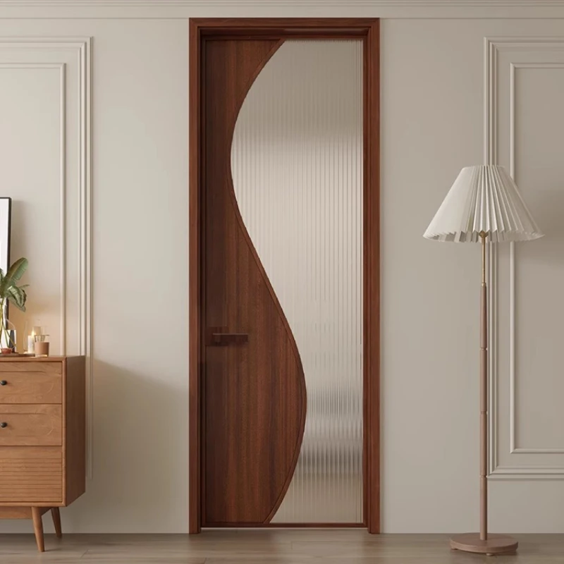 

Aluminum alloy Extremely narrow retro French medieval style walnut color bathroom Bathroom swing door