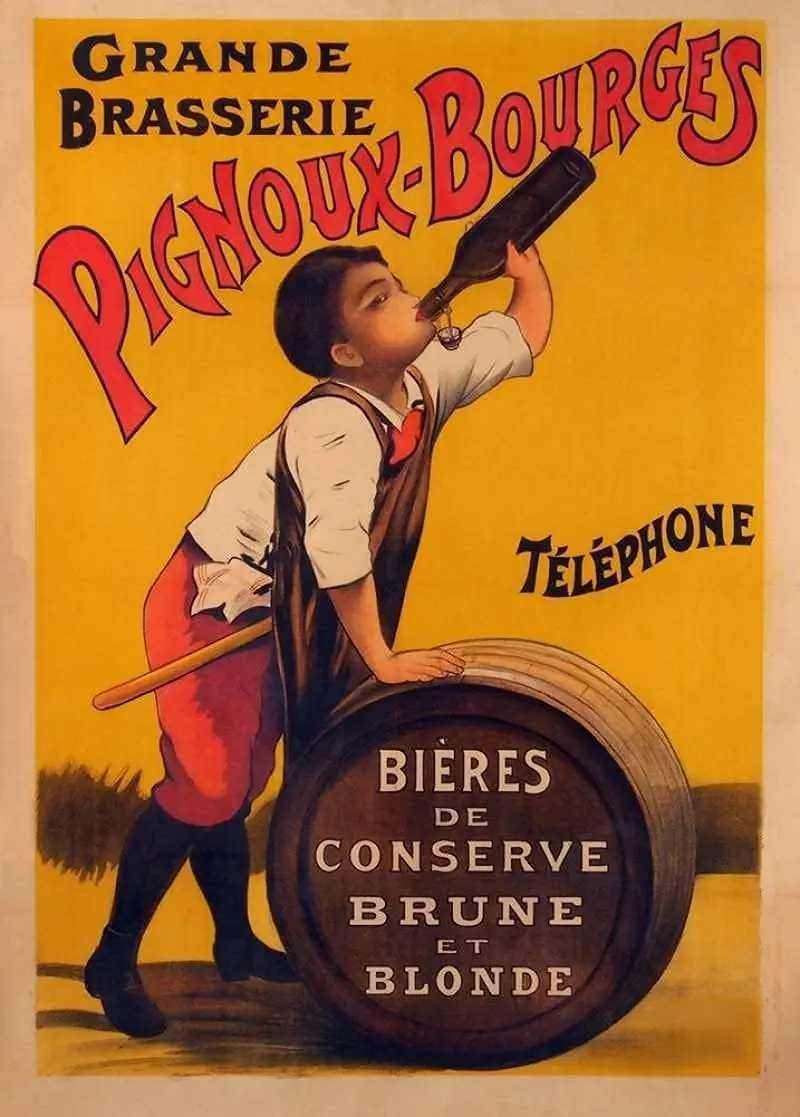 Retro Metal tin Sign Grande Brasserie Pignoux-Bourges France Circa Reproduction Beers Wines & Spirits Nouveau Art Print