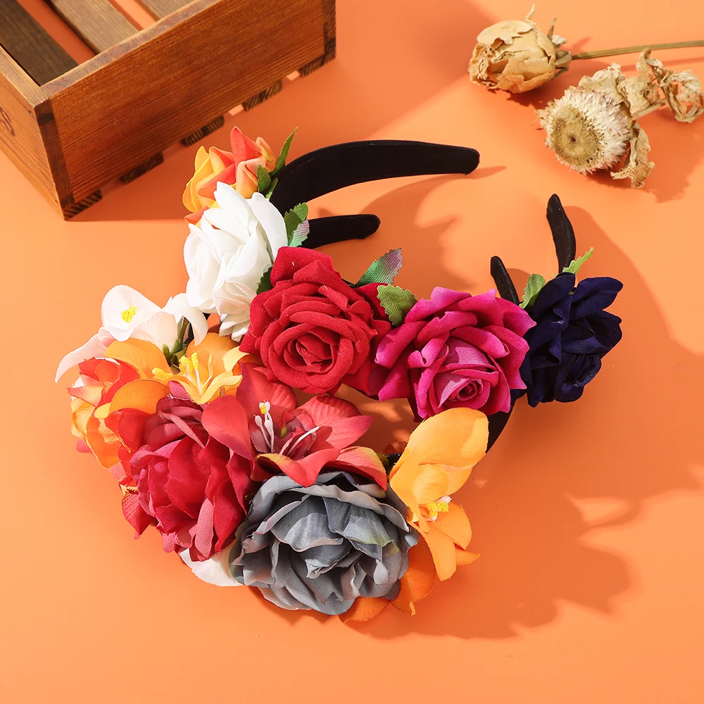 Halloween Festival Flower Crown Headband Biomimetic Rose Flower Hair Hoop Dress Up Hair Band Hair Hoops Hair Accessories