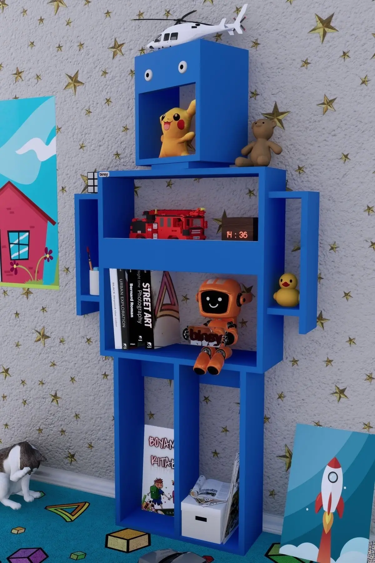 Robokit Blue Robot Bookshelf child robot modern bookcase