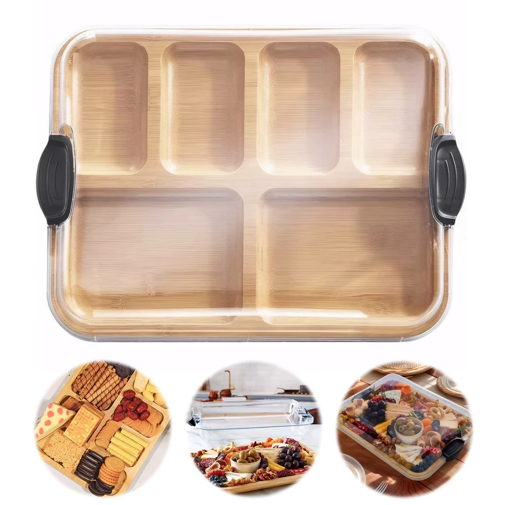 

Wooden Bamboo Cheese Board with Lid Cheese Platter Biscuit Snacks Platter Tray for Gourmets Birthday Presents Housewarming Gifts