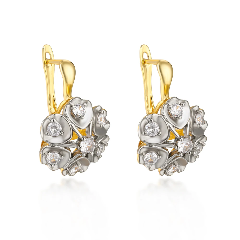 Flower -shaped design two -color vermiculite earrings Copper copper plated 14K gold fashion jewelry elegant party jewelry