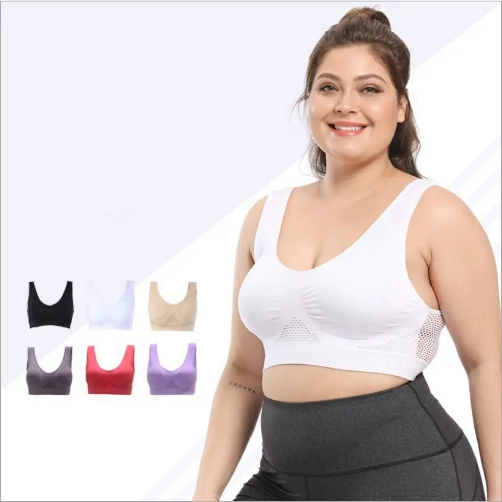 No-Sweat Breathable Plus Size Sports Bras High Stretch Comfort Solid Bra No-Dig Straps Moisture Wicking Pullover Bralette Yoga