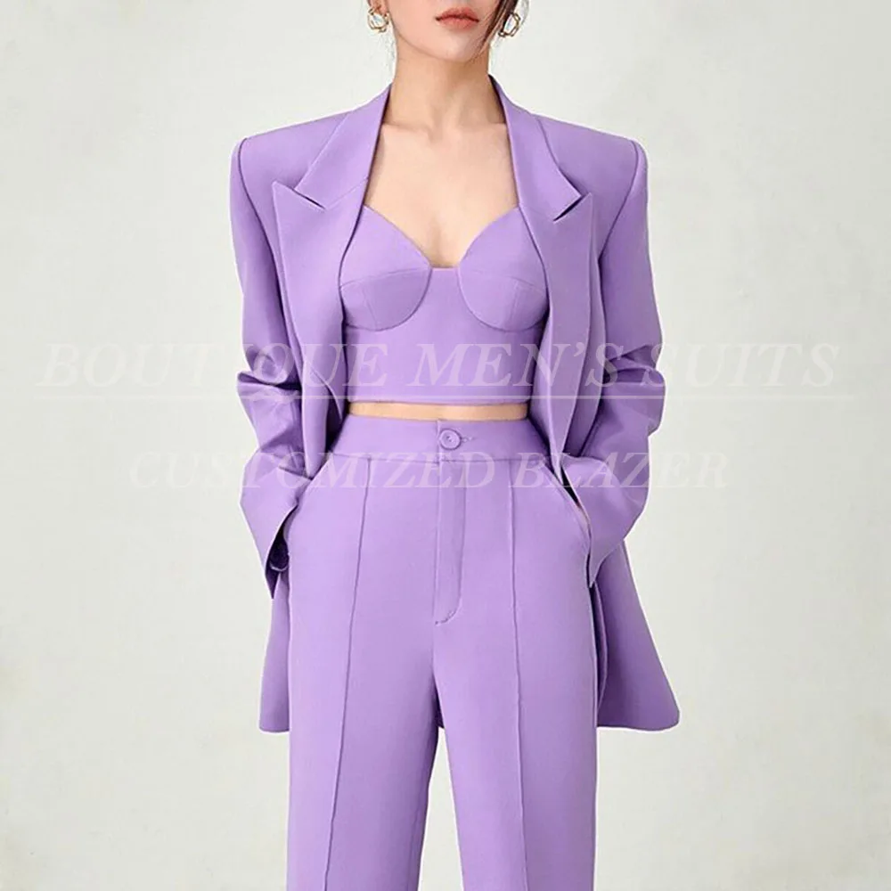 

Formal Purple Women's Blazer 2 Piece Jacket Pants Sets Customized Single Breasted Peak Lapel Office Lady Outerwear Female Suits