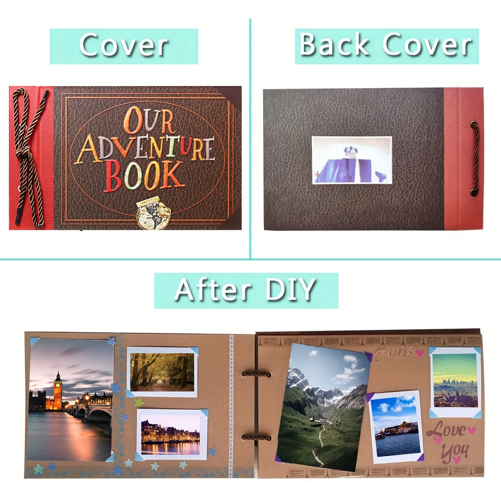 DIY Albums Travel Scrapbook Albums Vintage Kraft Paper Lanyard Loose-leaf Photo Albums Anniversary Birthday Albums  Gift