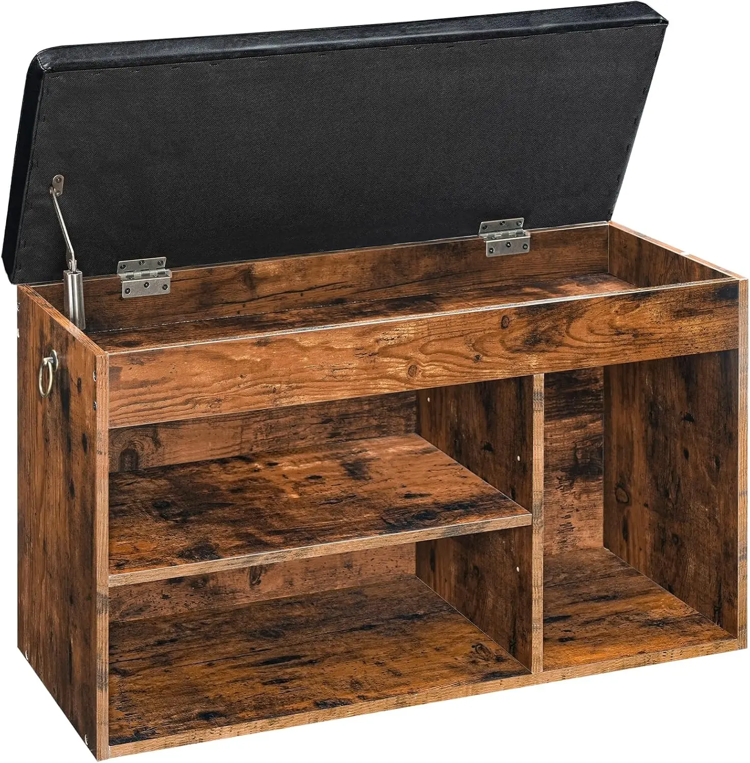 Shoe Storage Bench with Cushion, Flip-Open Box & Adjustable Shelf for Entryway or Living Room in Rustic Brown
