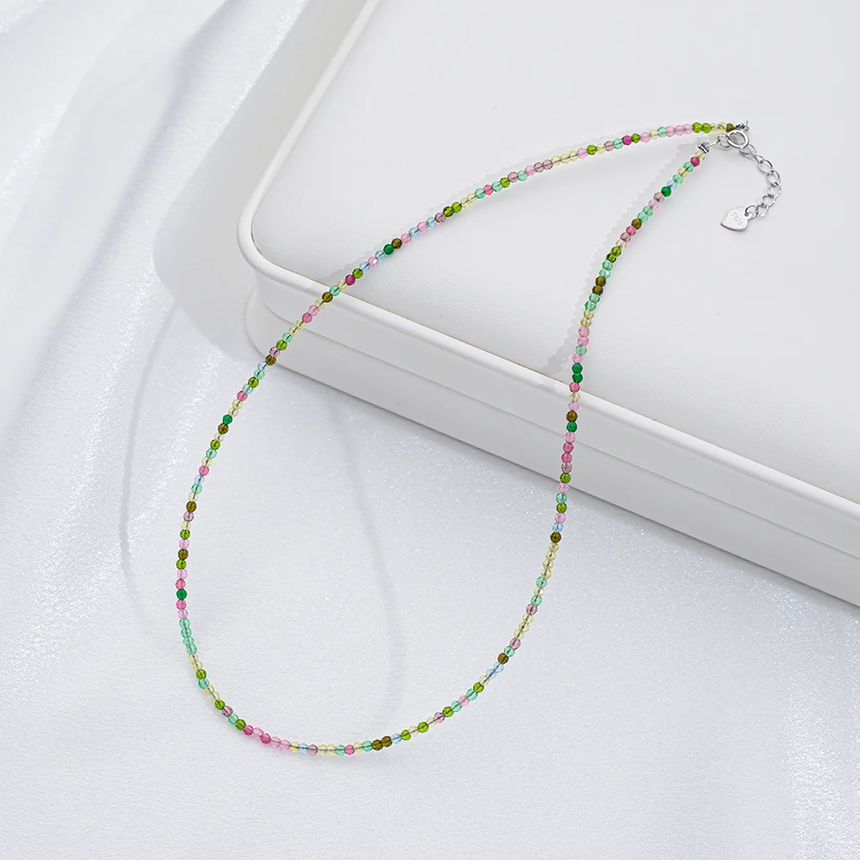 2mm Bead Necklaces for Women Black Glass Crystal with 925 Sterling Silver Chain  Accessories for Choker Jewelry  Party