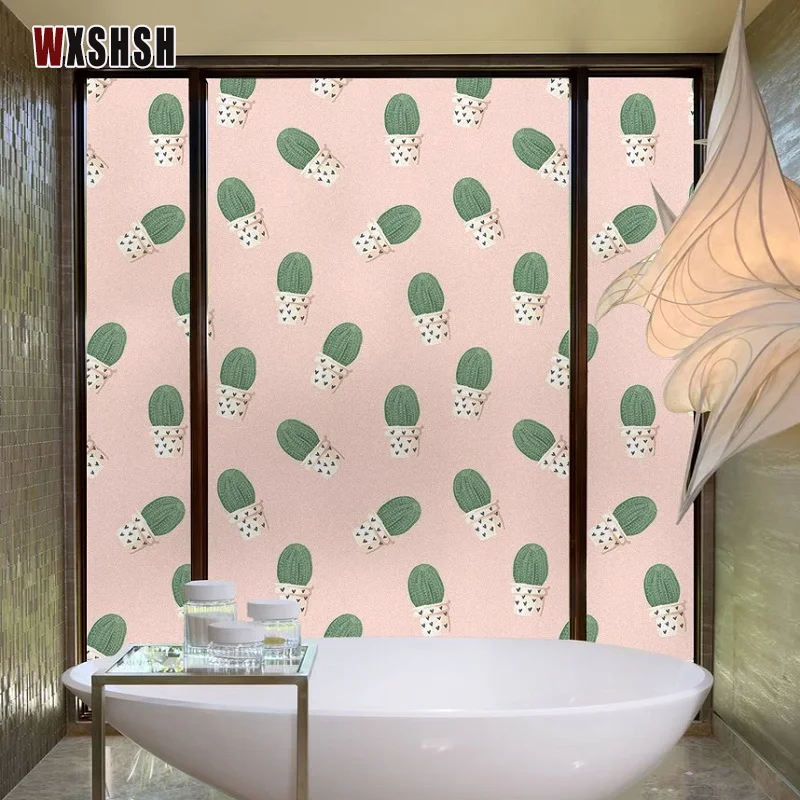 Cactus Pattern Electrostatic Window Film Custom Size Recyclable Home-Decor Heat Control Tint-Film For Home Office Reataurant