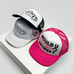 Nuevos sombreros de béisbol con bordado de letras impresas en bloques de Color Unisex, sombrilla de malla transpirable de Hip Hop, gorras de camionero de calle versátiles