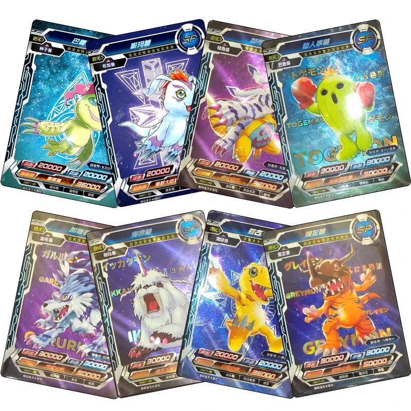 

Digimon Adventure Greymon Agumon Garurumon Anime characters Bronzing game collection flash card Cartoon toys Christmas gift