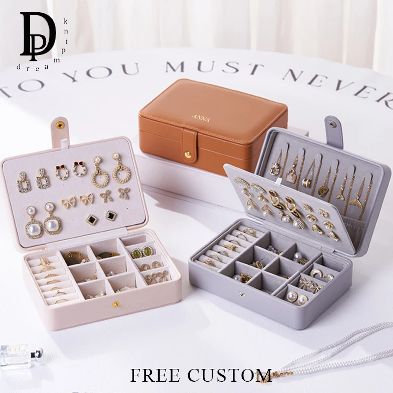 Estuche de Joyería de Lujo para Viaje con Múltiples Compartimentos, Personalizable con Nombre, de Cuero PU para Mujer, Protector para Collares, Pulseras y Anillos
