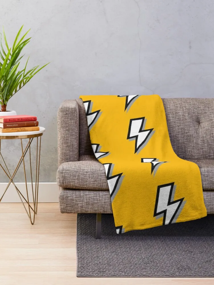 White, Black and Grey Lightning with Mustard Yellow Ochre Throw Blanket Sofa for babies manga Decorative Beds Blankets