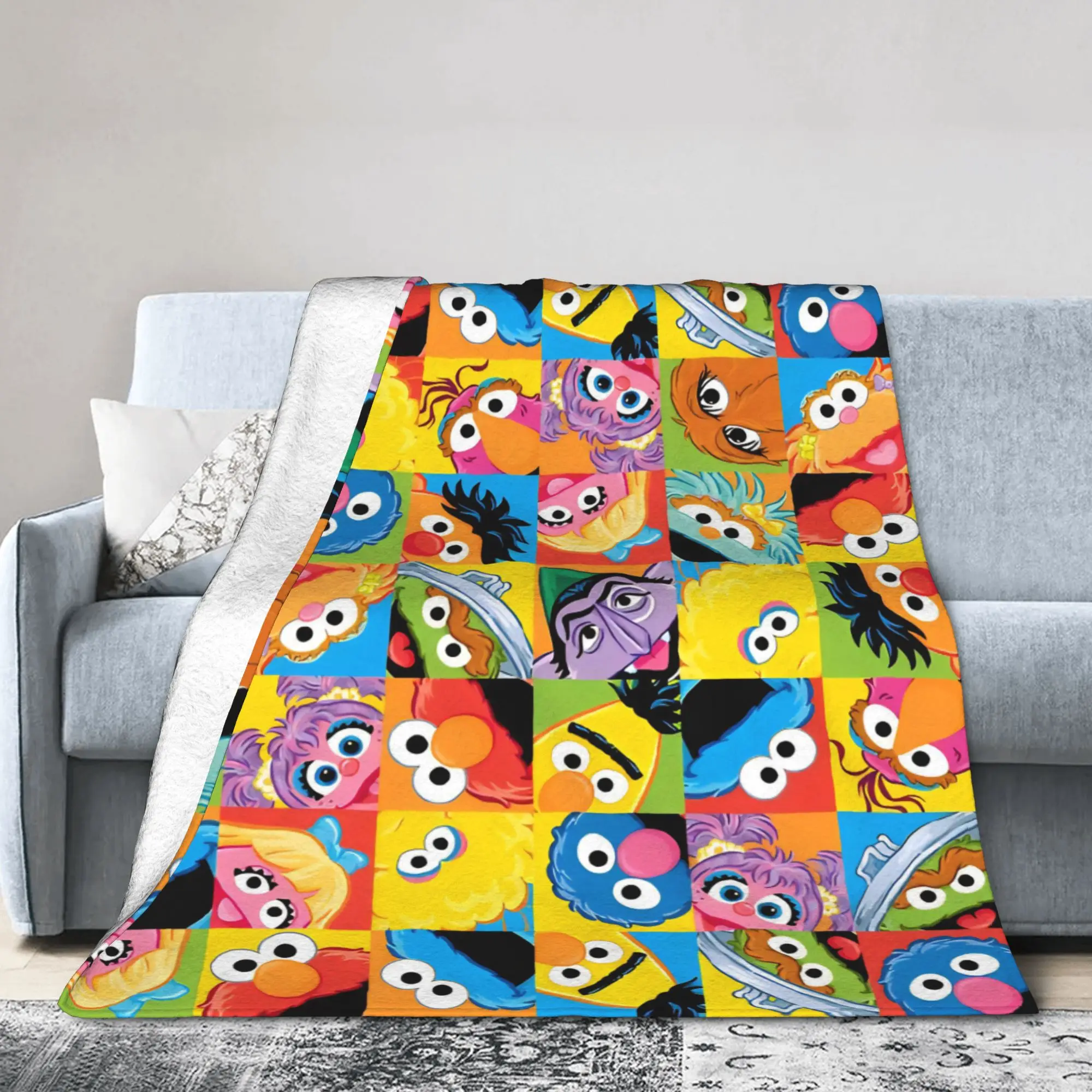 Sesames Streets  Knitted Blanket Comedy Wool Throw Blankets Bedding Couch Printed Ultra-Soft Warm Bedspreads,