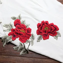 1 Pair Red Pink Yellow Embroidery Flower Patch Sew On Appliques Repair for Wedding Dress DIY Decoration