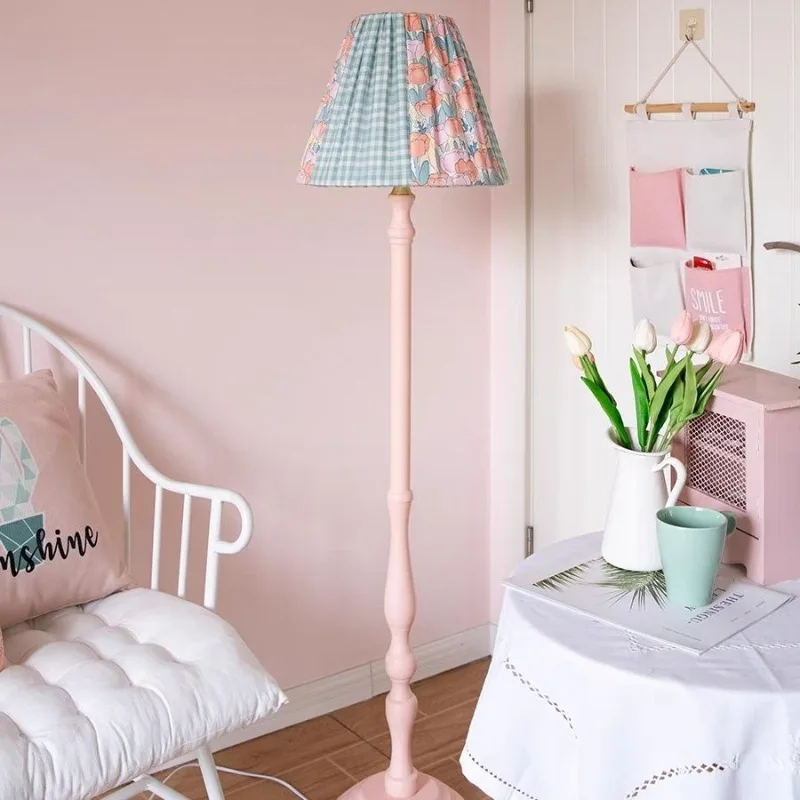 

Cream Style Children's Room Fabric Floor Lamps Bedroom Bedside Princess Room Living Room Sofa Nordic Atmosphere Standing Lights