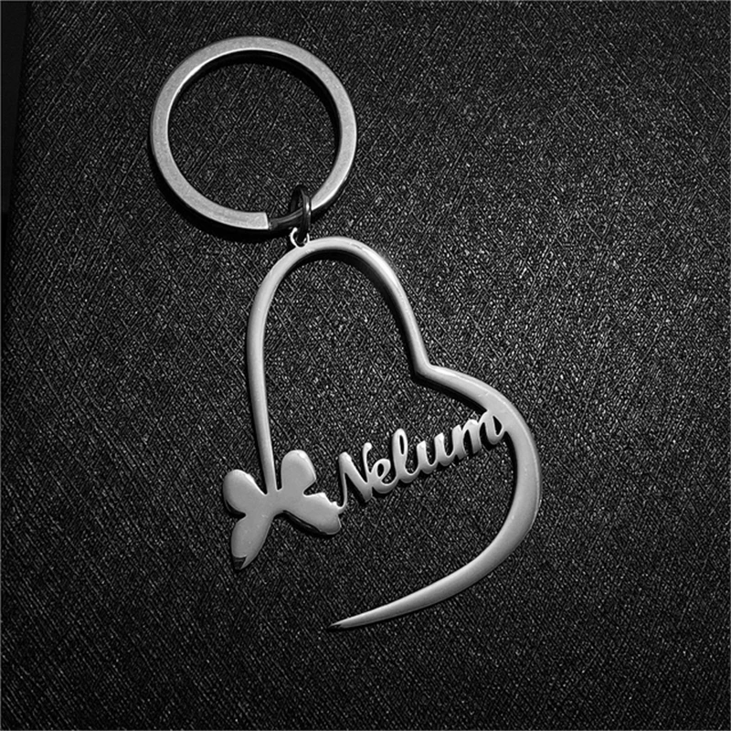 Stainless Steel Custom Name Keychain Personality Creative Heart Name Key Name Keychain Family Custom Name Gift