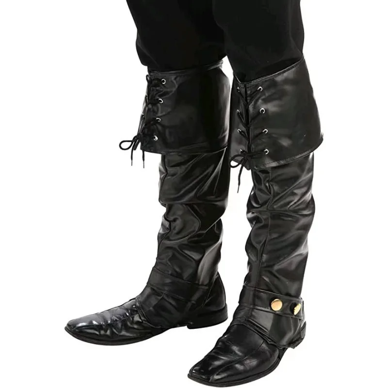 

Faux Leather Pirate Boots Cover with Cuffs and Laces for Medieval Renaissance Costumes for Adults Costume Boots Accessories