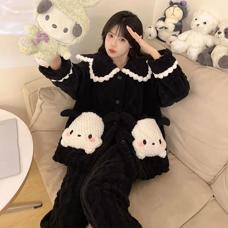 Hot Sanrio Hellokitty Pajamas Cotton Coat Sweet Girl Autumn Winter Thickened Thermal Clothing Tops Casual Clothing Home Clothing