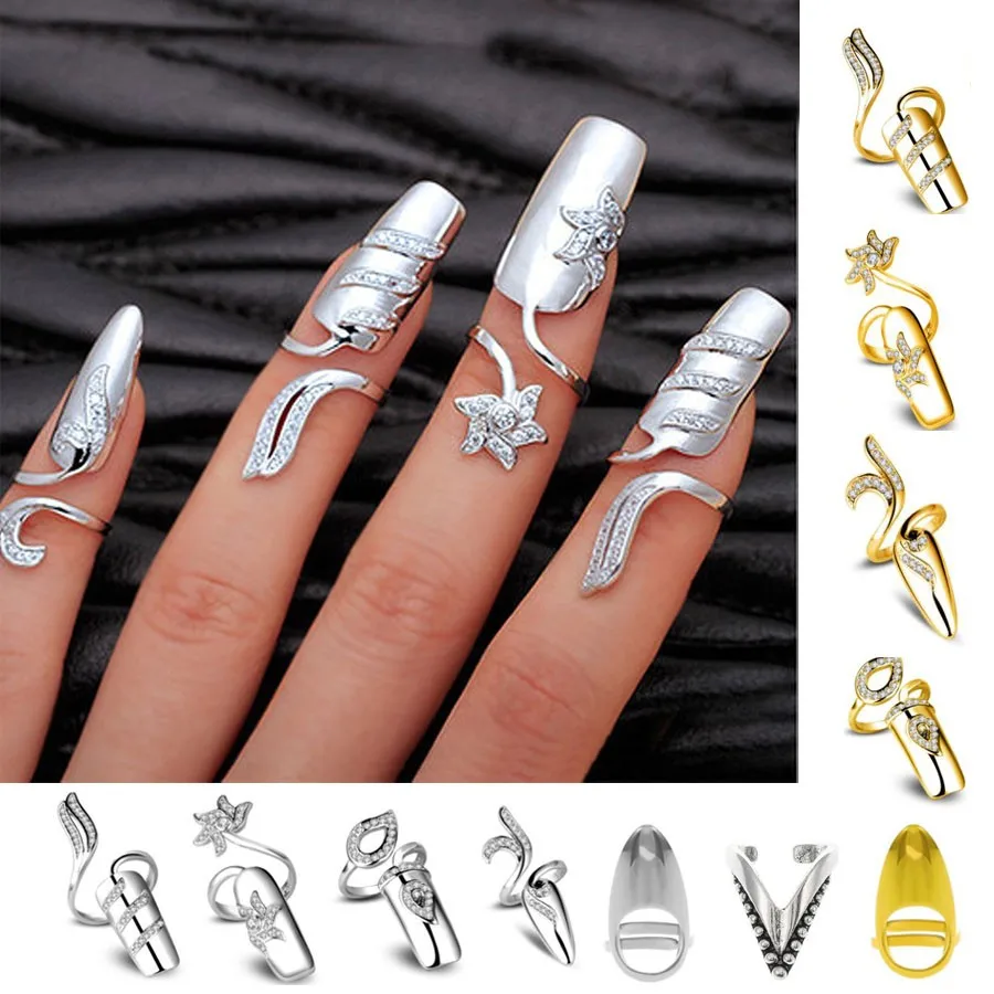 Moda criativa conjuntos de anéis de unhas banhado a prata cor anéis de dedo para mulheres festa jóias anel anillos aneis bague jóias presente