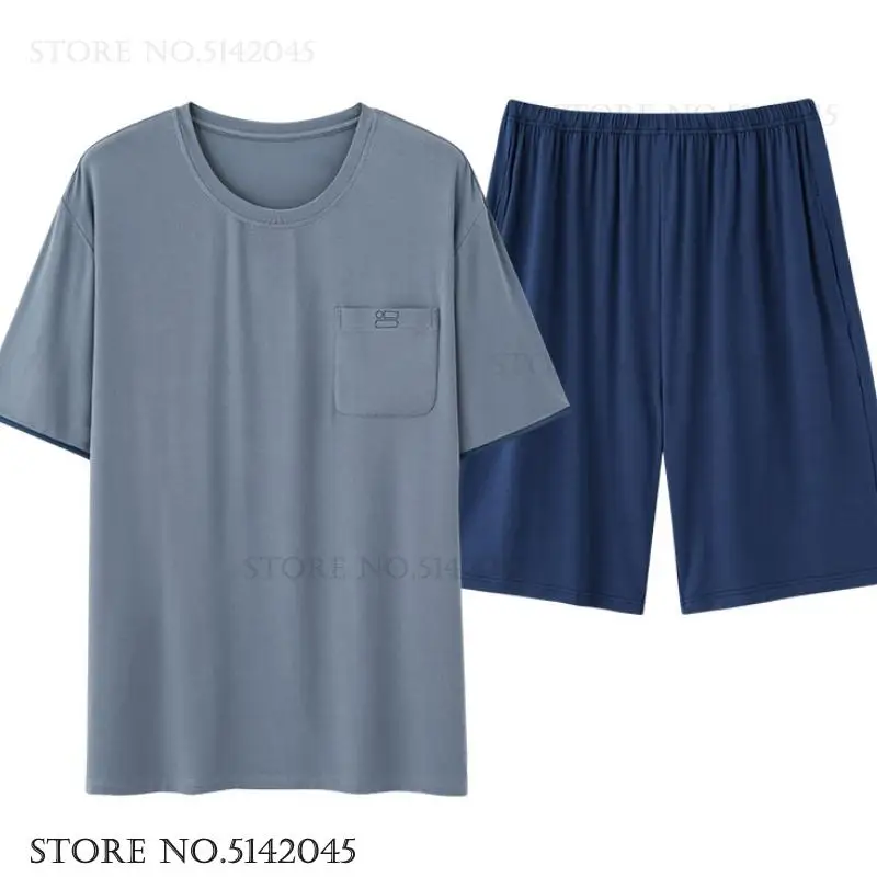 

Plus Size Men's Pajamas Set Summer New Modal Sleepwear Short Sleeve Shorts Home Clothes Pijamas Suit Loose Homewear Loungewear