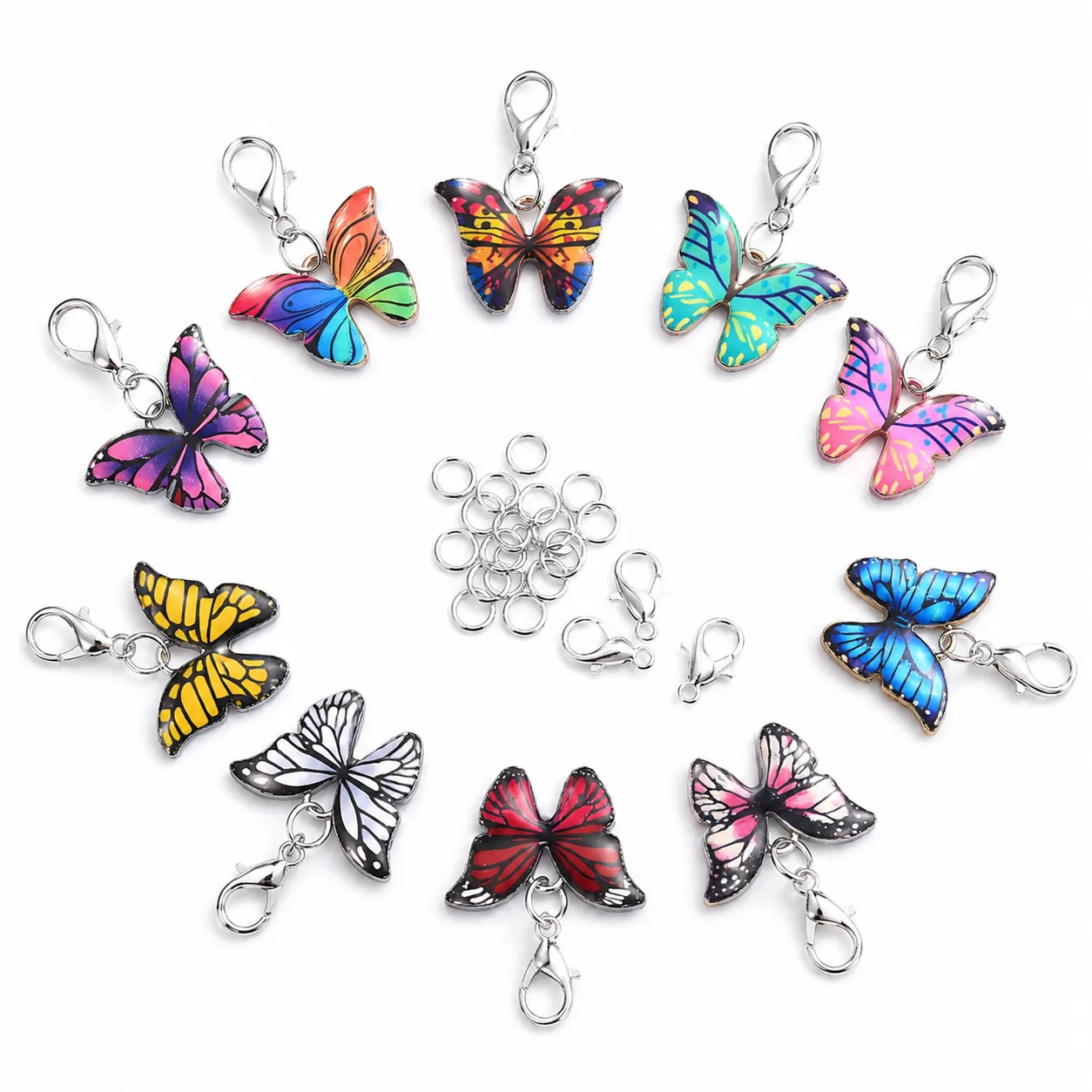 24-teiliges Zufälliges Schmetterling-Anhänger-Set mit Karabinerverschluss für DIY Halsketten, Armbänder, Ohrringe, Schlüsselanhänger und Taschenanhänger – Detail 6