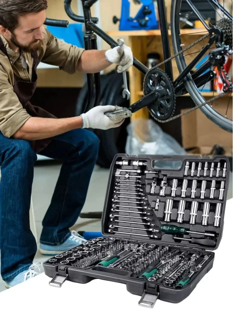 216 stuks monteur gereedschapsset, 1/4 "3/8" 1/2 "dopsleutelsets met 24 tanden ratelsleutel voor auto-motorfiets vrachtwagenreparatie - afbeelding 2