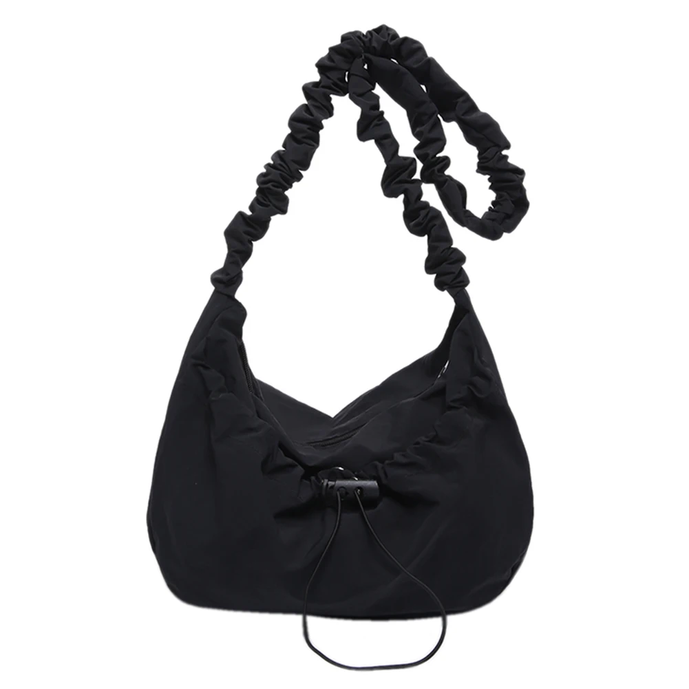 

Women Pleated Crossbody Bag Solid Color Drawstring Satchel Bag Adjustable Strap Cloud Drawstring Hobo Bag Female Daily Bag