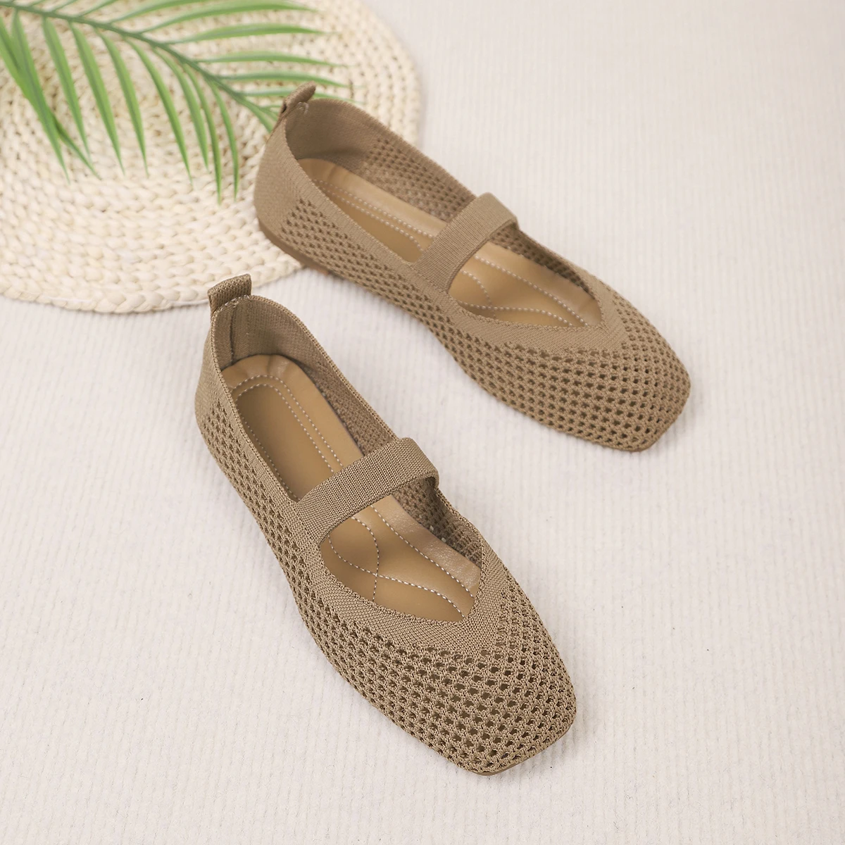 Große Größen Damen-Flachschuhe, Atmungsaktive Gestrickte Sneaker, Weiche Ballett-Loafer, Lässige Slip-On Bootsschuhe für Frauen – Detail 21