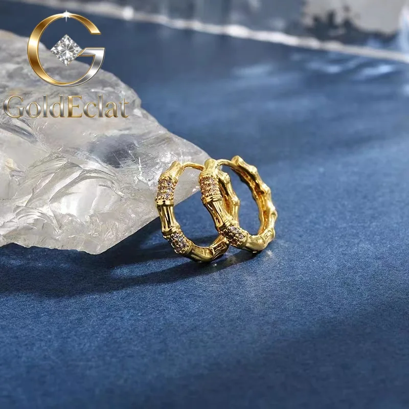 

GoldEclat Luxury 24K 9999 Pure Gold real gold Bamboo Earrings Women's Simple Elegant Design Ear Buckle