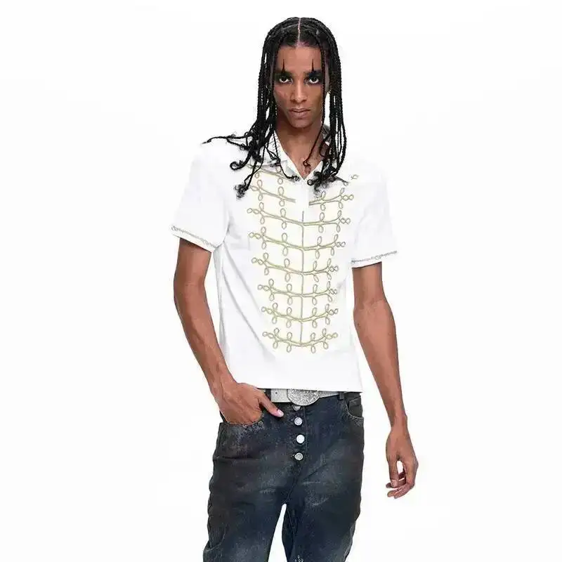 LUZHEN T-shirts 2026 Summer Weave Checked Patchwork Design Short Sleeve Men's Trendy Handsome Original Casual Male Tops JY8017