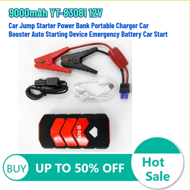 

9000mAh YT-83081 12V Car Jump Starter Power Bank Portable Charger Car Booster Auto Starting Device Emergency Battery Car Start