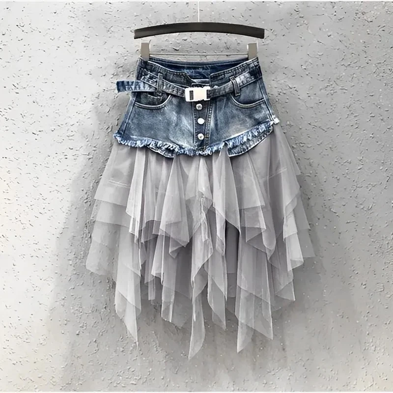 

Модные юбки для женщин 2025 Faldas Mujer De Moda, лоскутная марлевая джинсовая мини-юбка, уличная одежда, корейская летняя повседневная юбка Saia Jupe