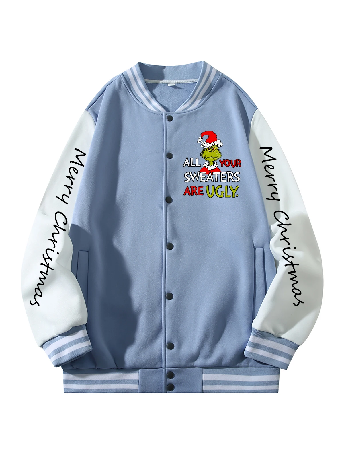 

Черная, синяя, зеленая, двусторонняя бейсбольная куртка унисекс с рождественским принтом XS-XXL, уличное пальто, теплая флисовая мягкая куртка