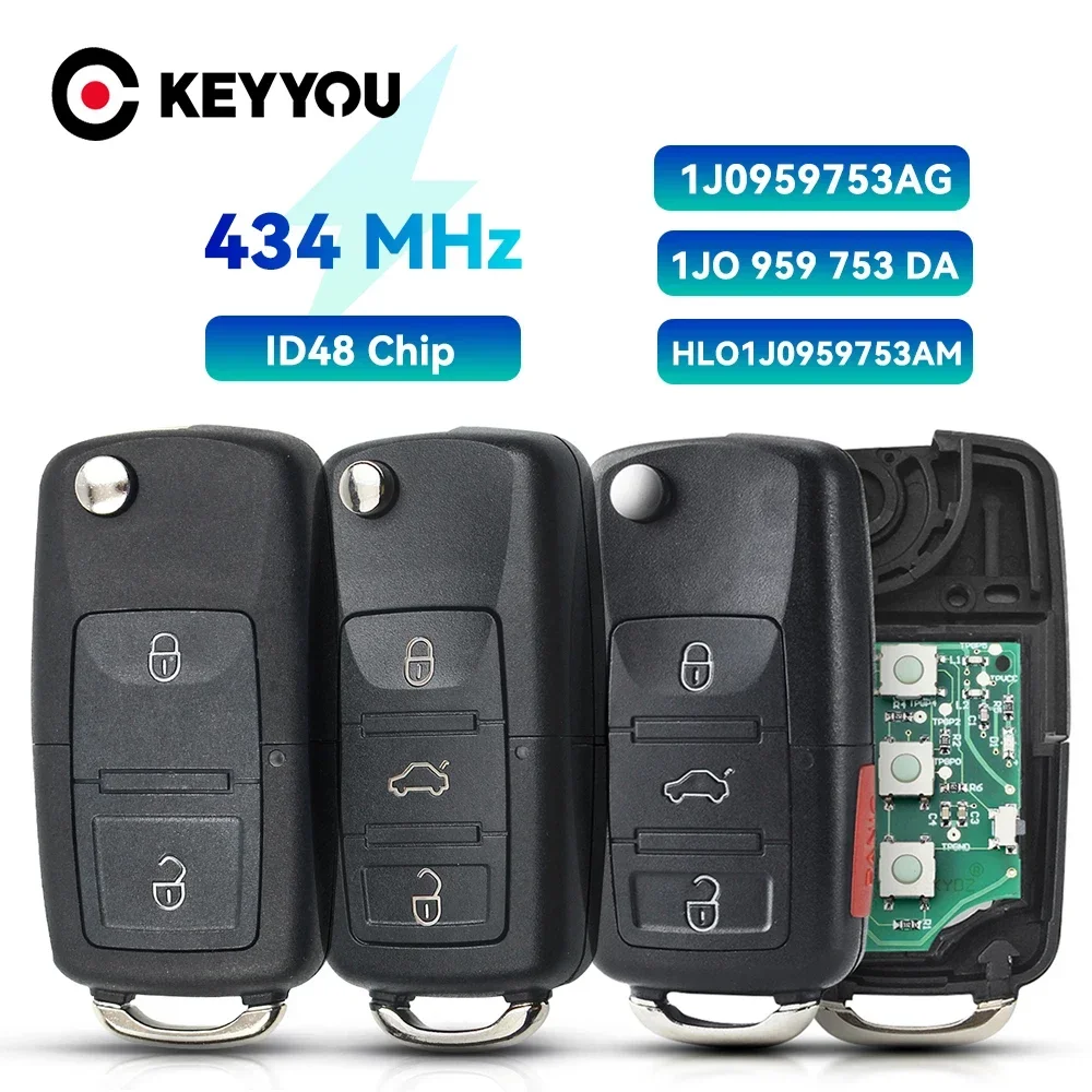 

Пульт дистанционного управления KEYYOU для VW Volkswagen Golf Passat Polo Jetta Touran Bora Sharan 1K0959753G 1J0959753DA 1J0959753AH 433Mhz ID48