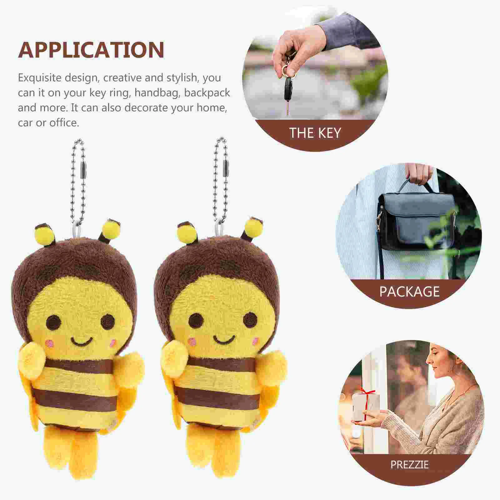 10 Pcs Car Decorations Little Bee Pendant Stuffed Adorn Plush Keychains Purse Hanging Ornaments Yellow Dad Child