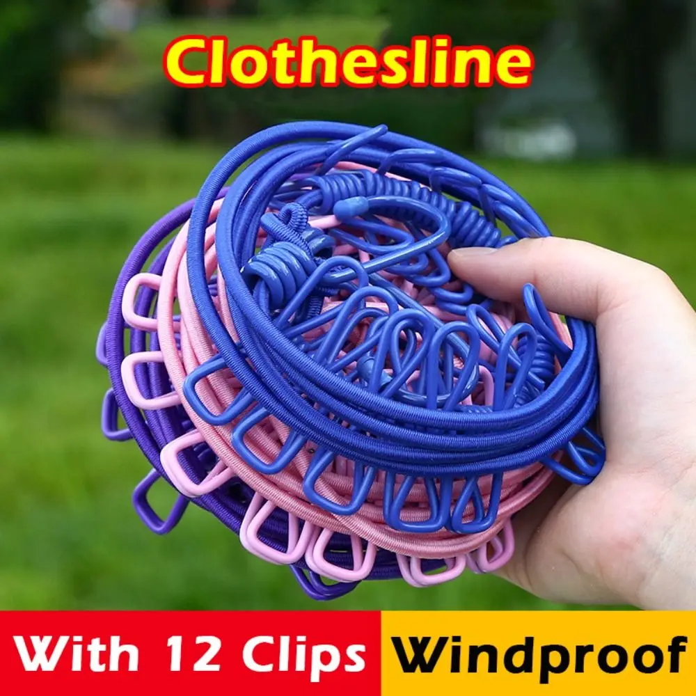 Portable Windproof Clothesline with 12 Clips Colorful Travel Clothesline Clothesline Rope Outdoor