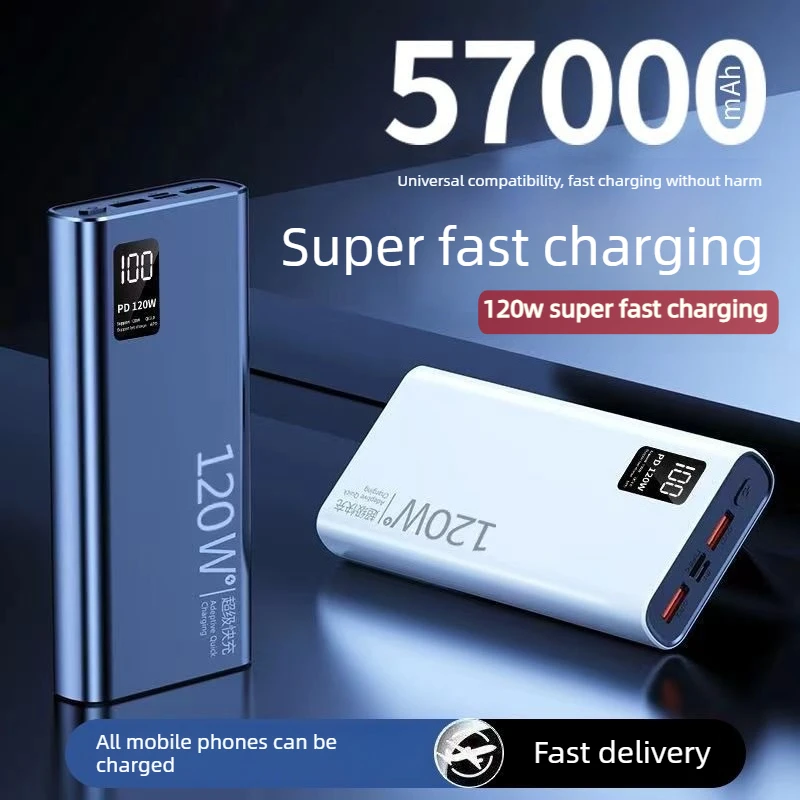 57000mAh PD20W Two‑way Fast Charging Power Bank for IPhone Android Phones Ultra‑thin Smart Digital‑display PowerBank