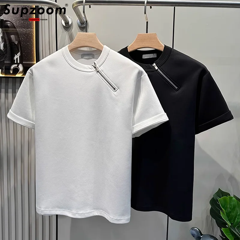 Supzoom New Arrival Top Fashion Summer High Street Zipper Ink Neutral O-neck Casual Heavy Texture Cotton Ins Loose Men T shirt