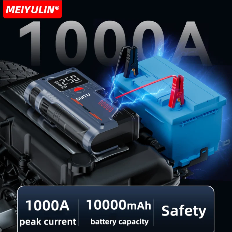 Imagem -03 - Carro Jump Starter Air Pump Banco de Potência Portátil Auto Starting Inflator Pneumático Compressor de ar Carros Battery Booster 1000a 10000mah